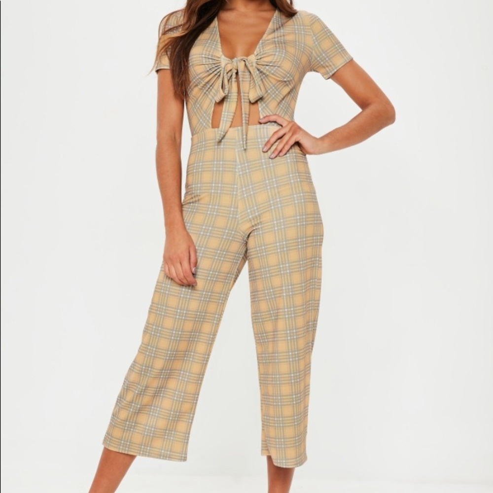 Misguided Cutout Plaid Jumpsuit